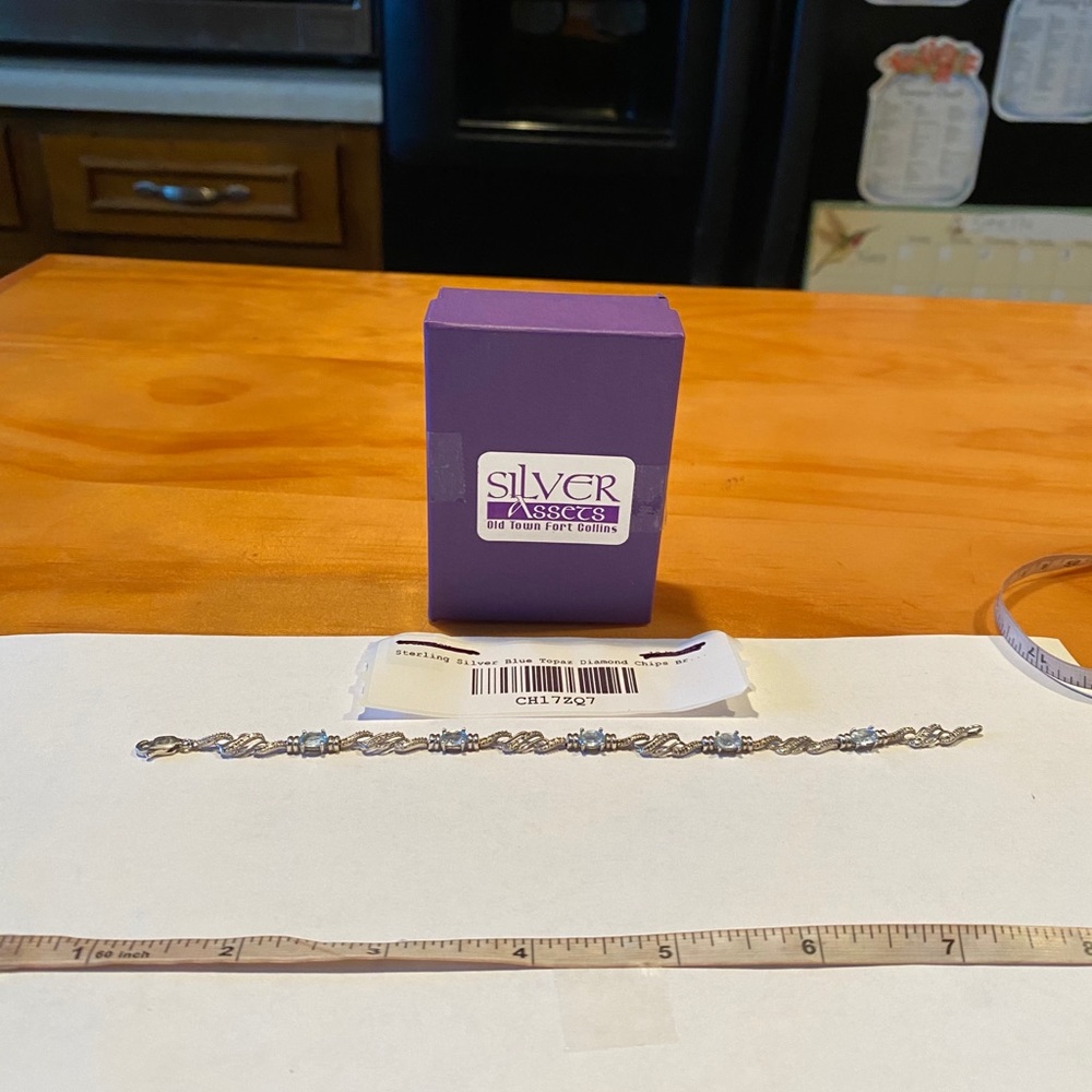 Sterling Silver Blue Topaz Diamond Chips Bracelet
